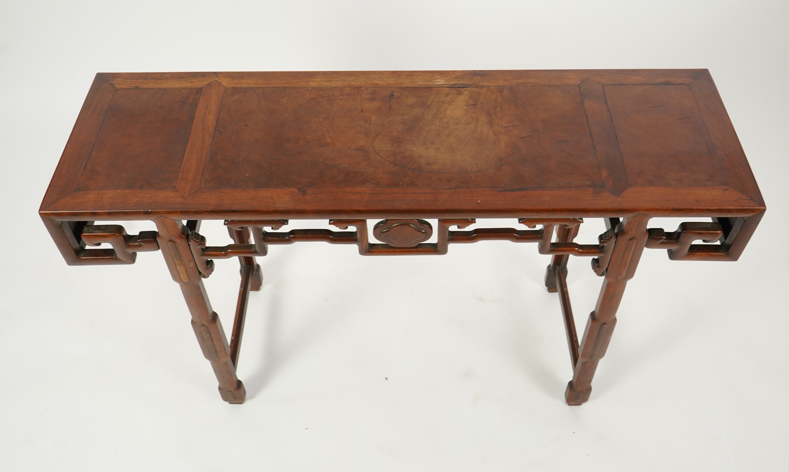 A Chinese hongmu and burrwood panelled altar table, late 19th century